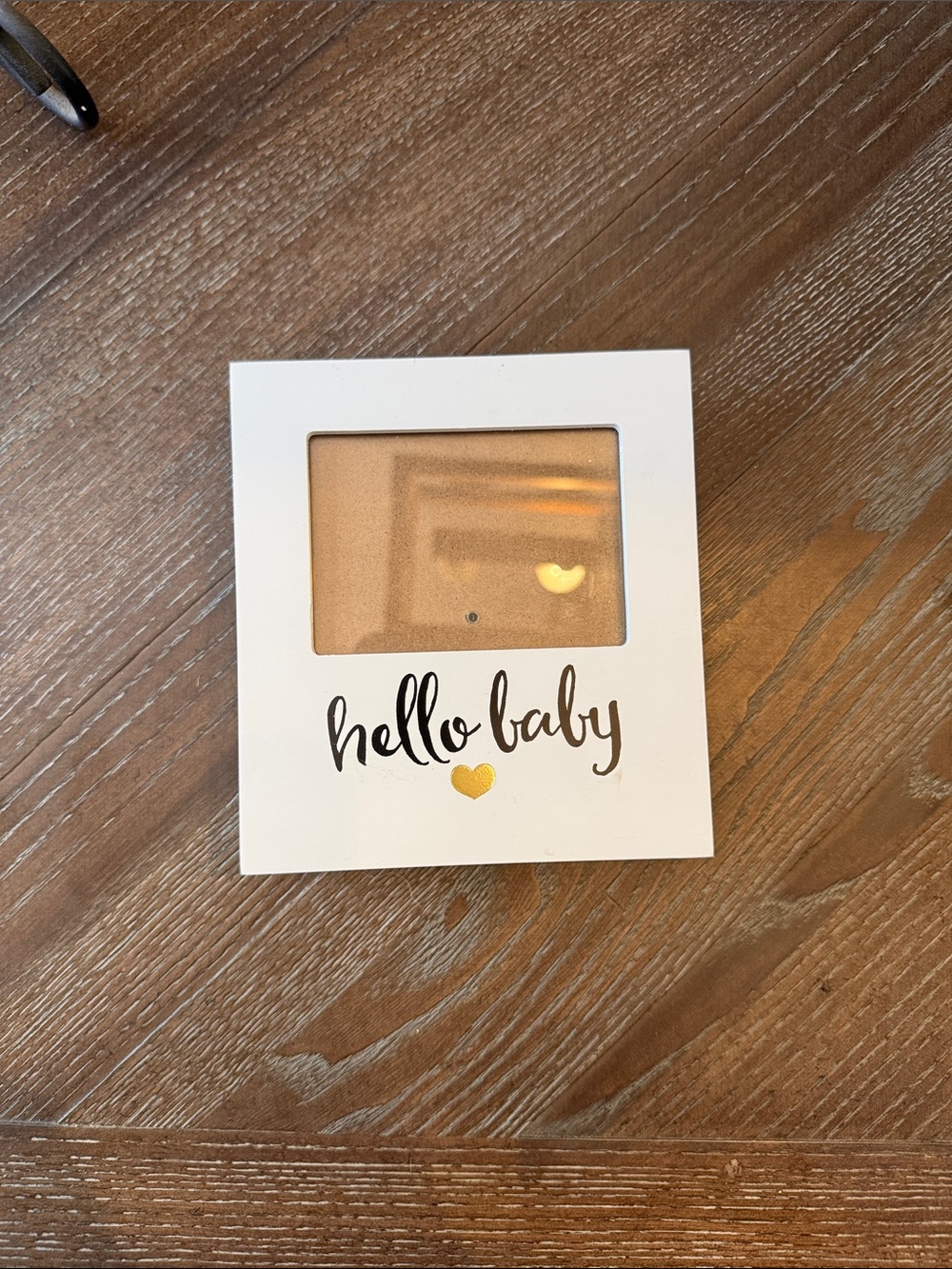 "Hello Baby" White Wall Frame with Gold Accent.
